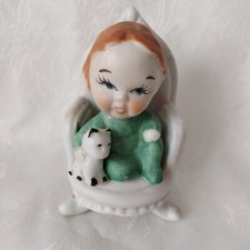 Vintage Little Boy With Kitten  Ceramic Figurine.