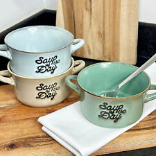 Reactive Glaze Soup Bowls With Handles 600ml Soup Of The Day Stoneware Tableware