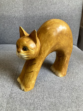 Stretching wooden ginger cat ornament