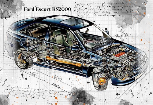 Line tech drawing ford escort - tech,