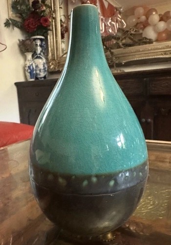Turquoise brown vase - turquoise,