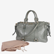 Miu Miu Bag 2 Way Vitello Shine Satchel Bag Green Greyish Polished Leather