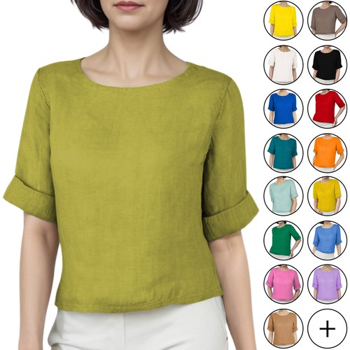 Linen blouse with - with, round