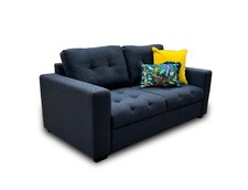 DFS ‘Gather' 3 Seater Sofa Navy Plain Fabric Linen Retro Square BRAND NEW