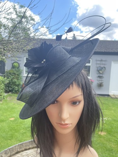 Black disc fascinator - fascinator, hat