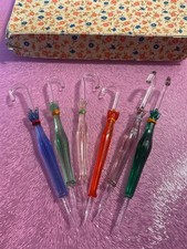 Art Deco Glass Umbrella Cocktail Sticks Picks Full Set Of 6 Beautiful Boxed