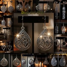 UK Women Ladies Silver Drop Earrings Vintage Retro Designs Jewellery Gift NEW