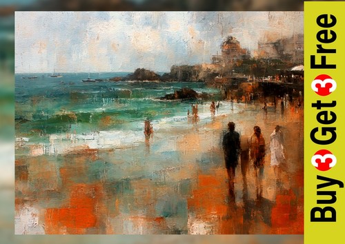 Impressionist beach scene - impressionist,