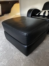 Black Real Leather Storage Foot Stool DFS