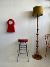Chunky curvy double ring postmodern metal 90s bar stool with red vinyl seat