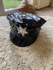 Black PVC Police Hat with Silver Badge – Fancy Dress or Costume Accessory