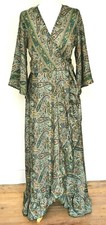 Green wrap dress Long silk