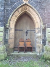Pair Victorian Carved Oak Hall Dining Chairs Salon Gothic Pugin Strawberry Hill