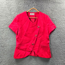 Vintage Events Womens Jacket Size 14 Red Damask Short Sleeve V-Neck