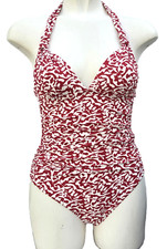 M&S Halter Swimsuit Tie Red White Swimming Costume Size 10 12 16 18 Reg Long