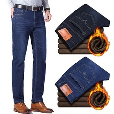 Fleece Lined Jeans Men Thermal Denim Long Pants Winter Stretch Warm Trousers UK