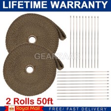 2 Rolls x Titanium Pipe Header Manifold Exhaust Heat Wrap Tape 20 Ties 2" X 50ft