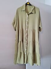 Women's Shein Green Cheesecloth Midi Pocket Collar Dress Size XXL