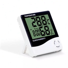 Indoor Home Clock Thermometer Digital LCD Hygrometer Humidity Temperature Meter