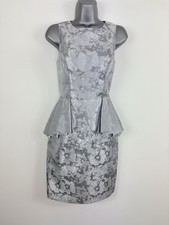 Untold Silver Baroque Print Peplum Occasion Dress Size 8