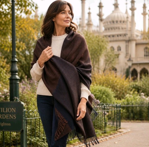 Large wool shawl wrap brown - shawl,