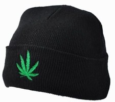 Cannabis Beanie Hat Leaf Black