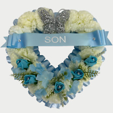 Funeral Flowers Wreath Open Heart Son  Memorial Grave Tribute blue Dad cemetery
