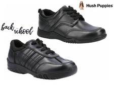 Hush Puppies School Shoes Boys Black Leather Lace Up Trainers Kids UK 1 - 6