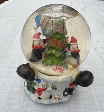 Vintage Christmas Snowman Snow Globe Musical Santa Boots