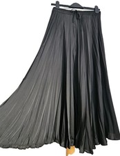 M&S Black Pleated Midi Skirt Elasticated Tie Waist Pull on 14 uk 42 eur