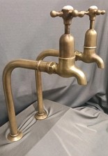 TALL BRASS BIB TAPS, AGED BRASS TAPS IDEAL BELFAST KITCHEN SINK, FULLY REFURBISH