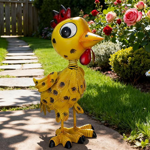 Metal rooster garden statue - rooster,