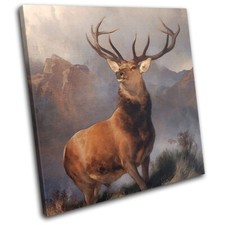 Vintage Deer Stag Monarch Animals SINGLE CANVAS WALL ART Picture Print