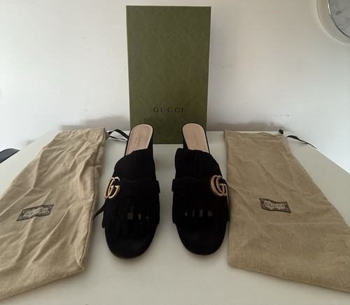 Gucci logo fringe suede - gg,