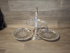 Vintage Queen Anne Silver Plated Folding Three Tier Cake Stand VGC
