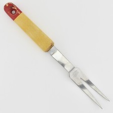 VTG Spong Meat Serving Cooking Carving Fork Wood Handle Old Kitchen Utensil Tool