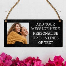 Personalised Photo & Message Plaque, Custom Hanging Sign with 5 Lines of Text