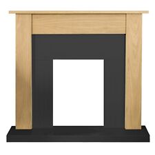 ELECTRIC FIRE OAK BLACK WOODEN FIREPLACE SURROUND HEARTH AND BACK PANEL BNIB