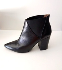 Women's/H by Hudson/Ankle Boots/Block High Heel/Pointed Toe/Leather/Black/6/39
