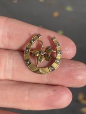 10ct Gold Diamond & Pearl Art Nouveau Period Horse Shoe Flower Brooch 2.8 Grams