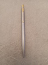 PARKER JOTTER BALLPOINT PEN STAINLESS STEEL Gold Trim Working Order