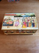 Vintage Indian Mughal Camel Bone Jewellery Box Hand Painted