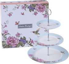 3 Tier Cake Stand Porcelain Round Blue Afternoon Tea Floral Display Stand PACK/O