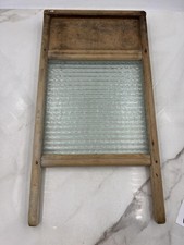 Glass Washboard Ribbed Laundry Board Wood Frame Primitive Rustic Farmhouse Decor