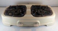 Retro vintage Cream And Brown enamel cast iron gas stove - camping camper van