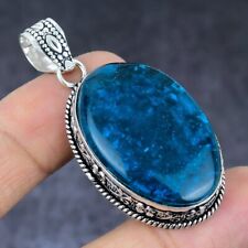 Natural Blue Amber Gemstone Handmade 925 Sterling Silver Pendant 2.17" Gift l918