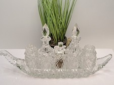 5 Piece Victorian Cruet Set on Tray in shape of Boat including spoon - antique -