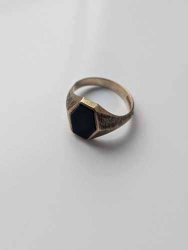 Vintage 9ct gold onyx signet - onyx,