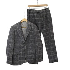 Moss London 3 Piece Suit Size 38 Chest Grey Check Wool Blend Men's Preloved 