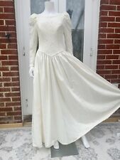 Vintage Laura Ashley 80s Lace Bodice Long Sleeve Wedding Dress Ribbon Bustle 14